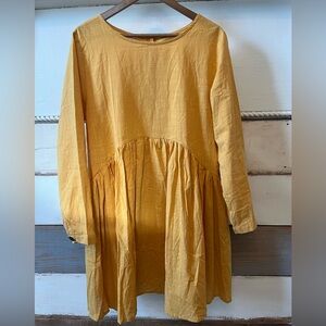 Linen mustard ruffle waist tunic midi dresss XL